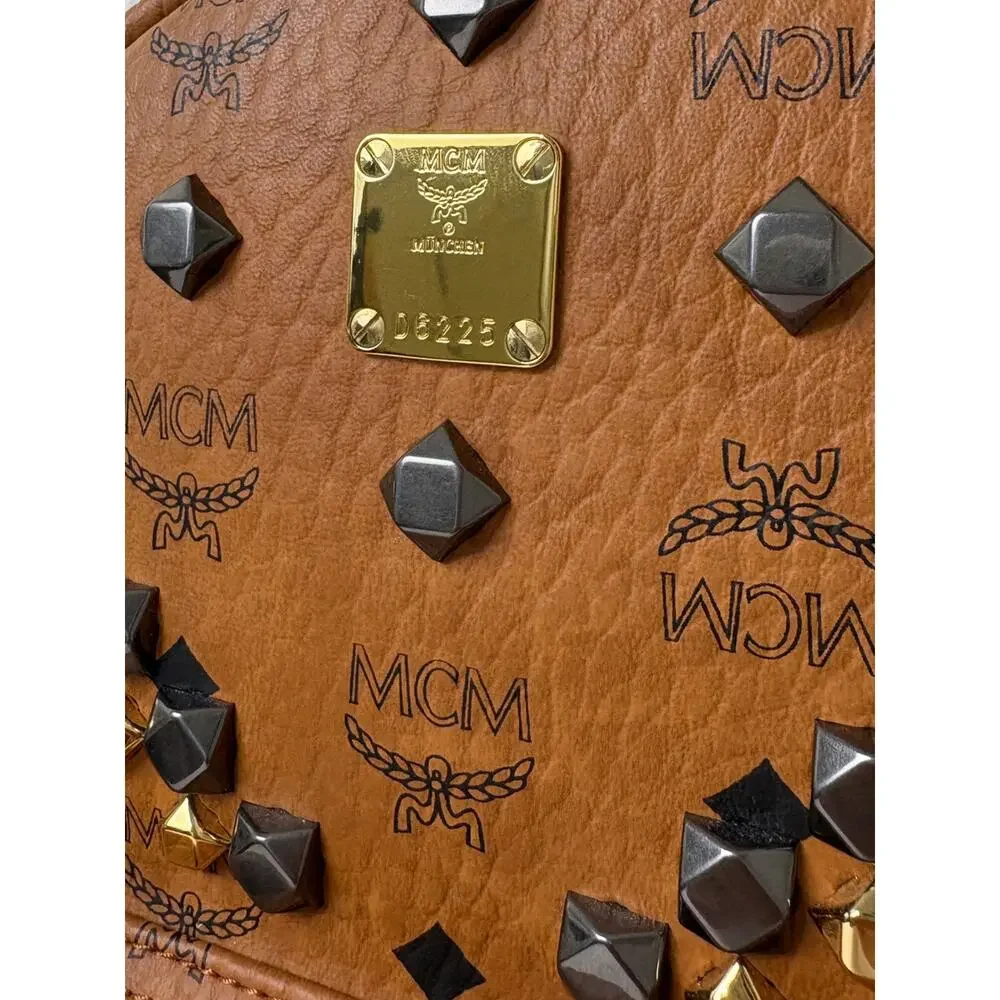 MCM Cognac Visetos Studded Mini Backpack with Gold & Gunmetal Accents